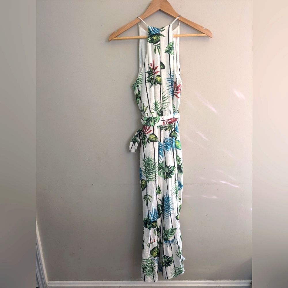DO+BE Linen White Green Tropical Jumpsuit Size S - Picture 5 of 5
